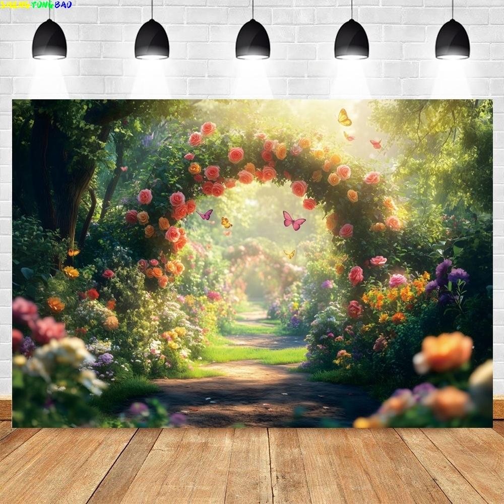 Fantasy Fairy Tale Castle Photography Background Spring Forest Flower Photocall Backdrop Kids Art Portrait Photobooth Props