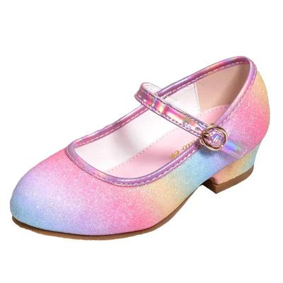 Pantofi eleganți pentru fete, cu toc înalt, cu sclipici și curcubeu, 2024, la modă, rochii versatile din piele, cu paiete, pentru copii, prințesă
