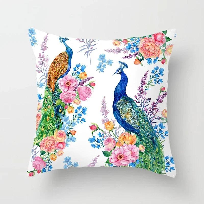 Peacock Feather Pattern Polyester Cushion Cover Throw Pillow Decorative Cushion Pillow Cover Sofa Decorative Pillow Cover