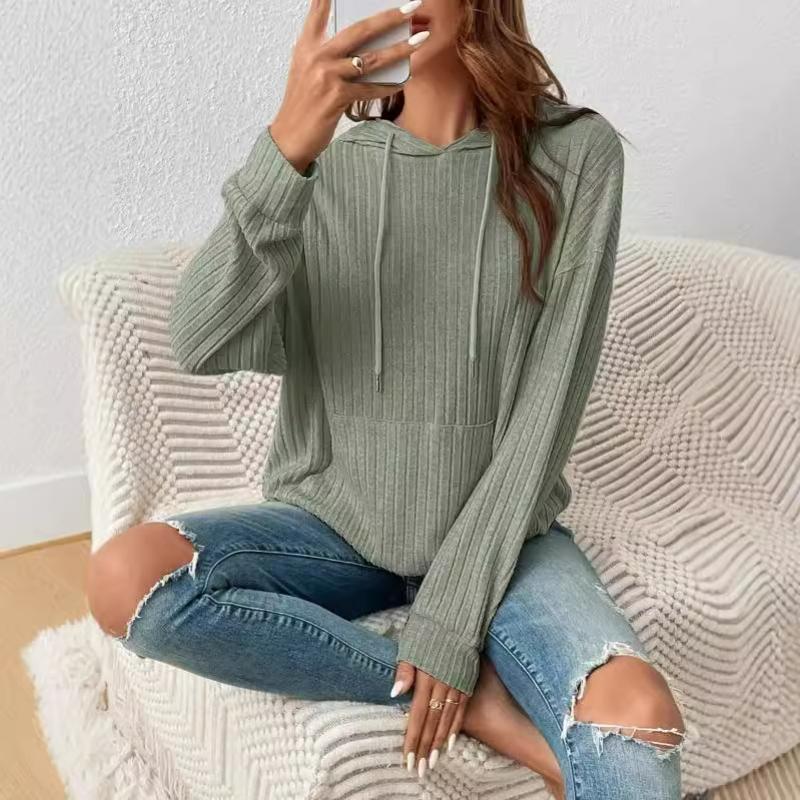 Dámské mikiny Základní jednobarevné pulovry Ležérní topy s dlouhým rukávem Lehký svetr s kapsou
