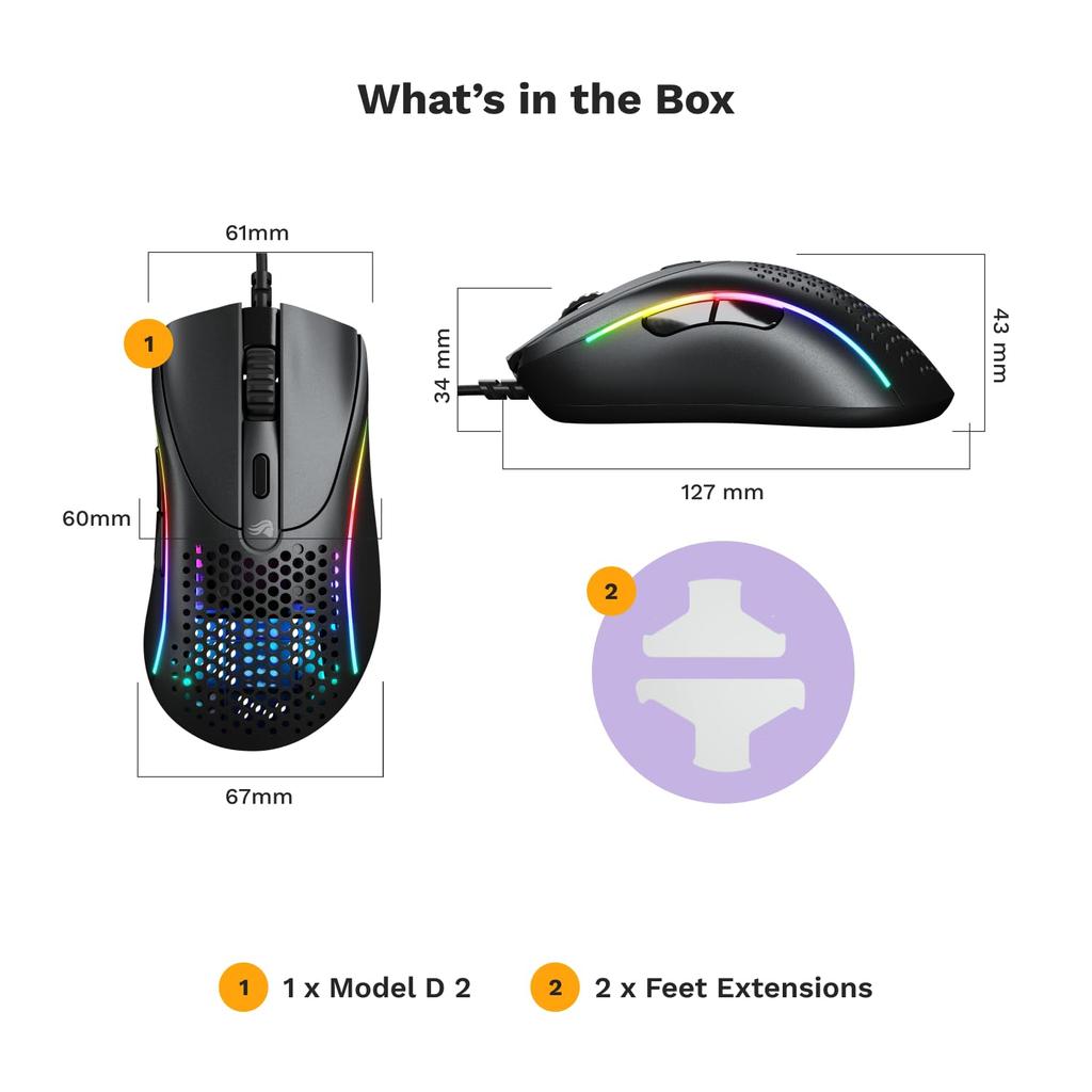 Glorious Model D 2 Wired Matte Black Lightweight Wired Gaming Mouse GLO-MS-DV2-MB MS0717