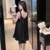 1011 Summer New Ice Silk Nightdress Women's Pure Desire Wind Suspender Thin Loose Solid Color Women's High-end Loungewear