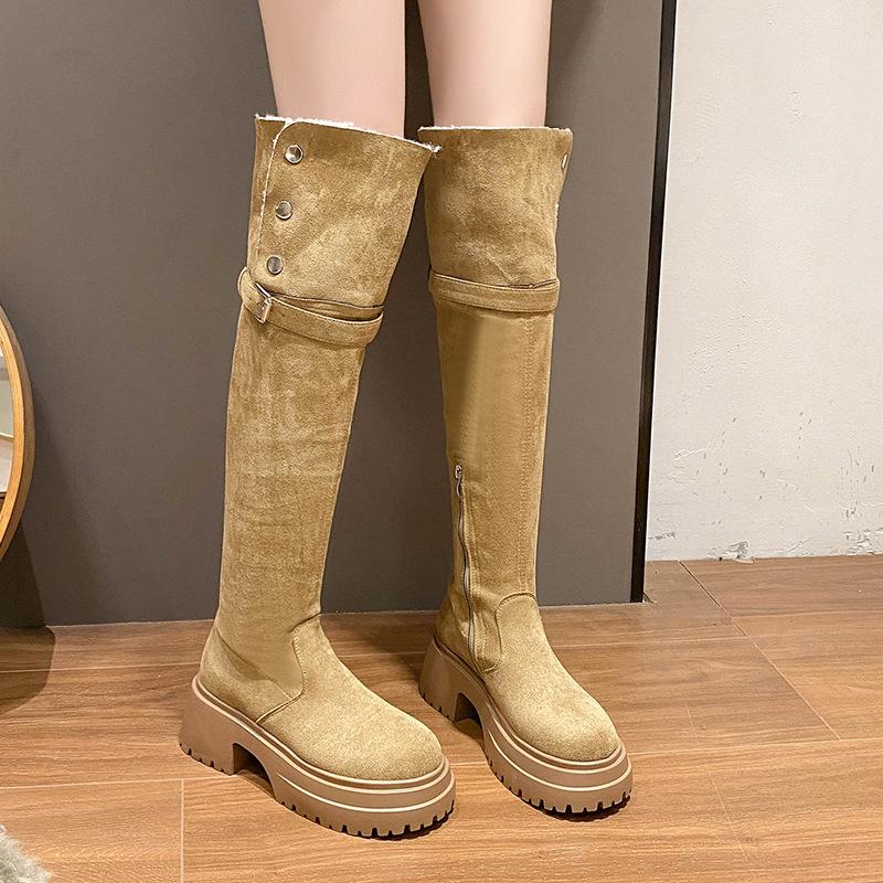 Over-the-knee boots for women's 2025 new autumn and winter, small people increase their height, and two wear folded Maillard boots, long boots.