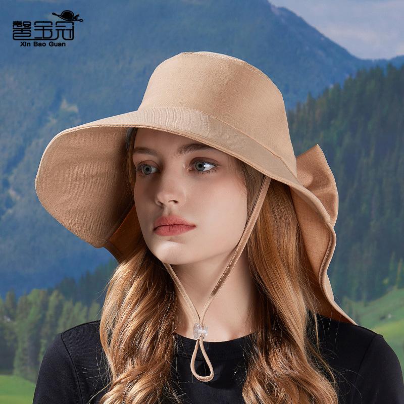 Spring and Summer Outdoor Sunscreen Sun Hat Fashion with Ponytail Hole Hat Women's Big Brim Shawl Neck Bucket Hat
