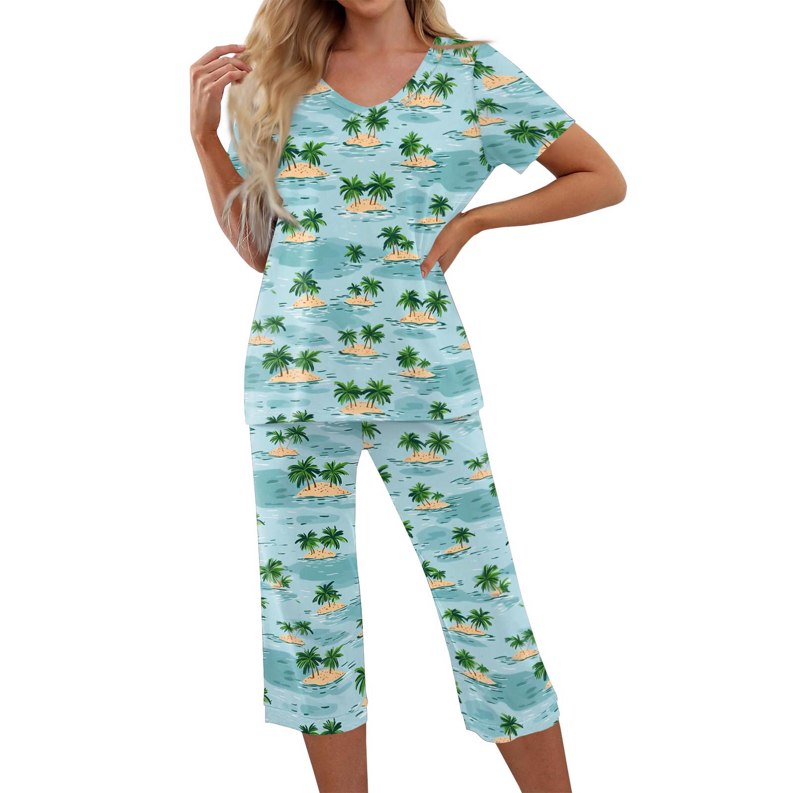 

2 Piece Sets For Women Short Sleeve Top And Pants With Pockets Workout Soft Print Sets XXL