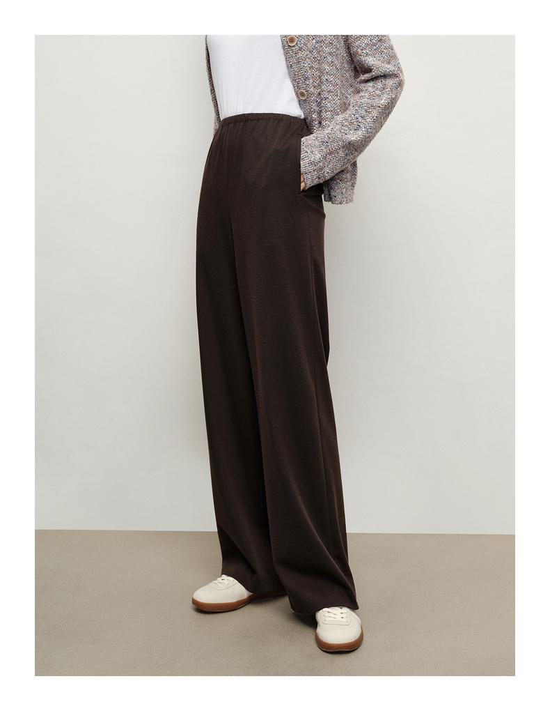 Jiuzi Anna Kou Simple and Comfortable Elastic Waist Knitted Texture Wide Leg Casual Pants for Women 2024 Autumn New Collection