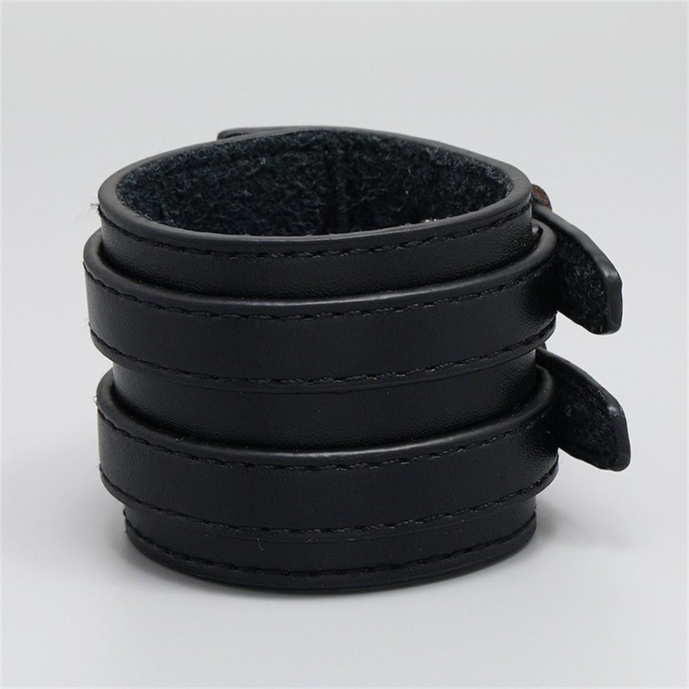 Armlet Double-Row Belt Design Bangle Euro-American Style Wrist Jewelry Dual-Strap Leather Bracelet Detachable Geometric