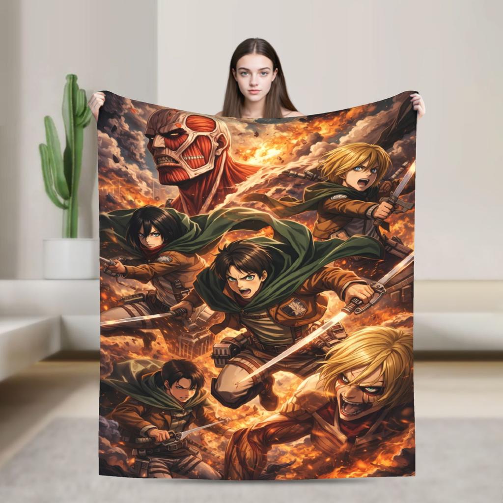 Anime Attack On Titan Blankets Camping Flannel Throw Blanket For Outdoor Soft Custom Quality Bedspread Gift