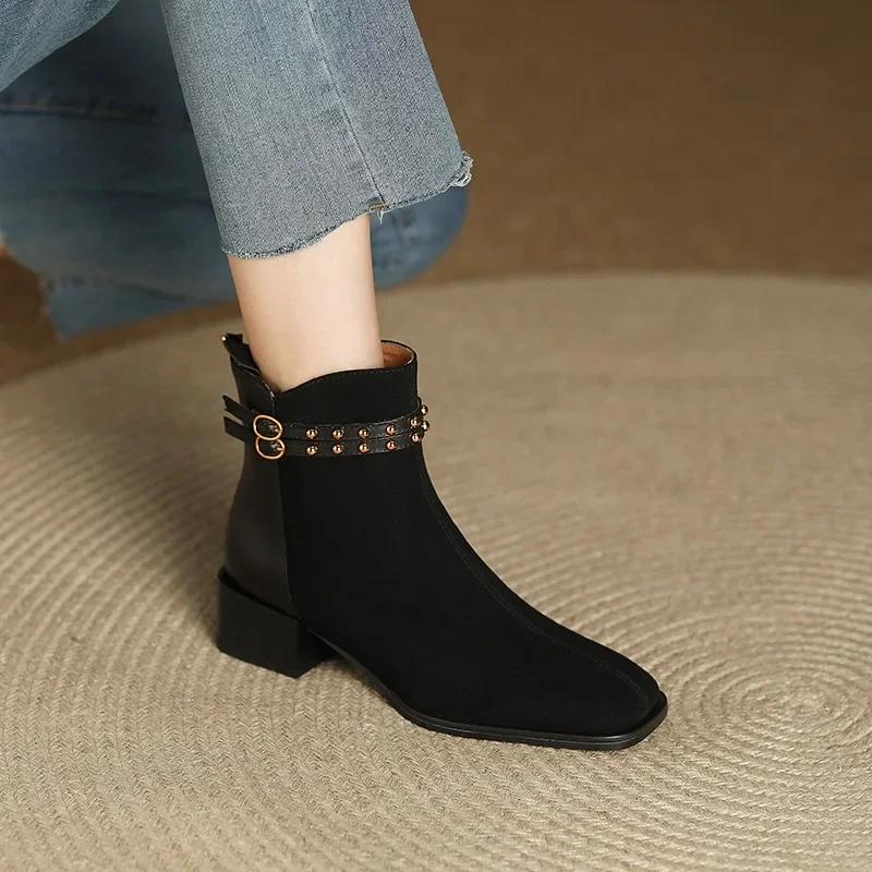 

Square Toe Mid Heel Modern Boots Square Heel Ankle 2024 Fashion Women s Shoes Zip Belt Buckle Novelty Women s Boots 40 чёрный