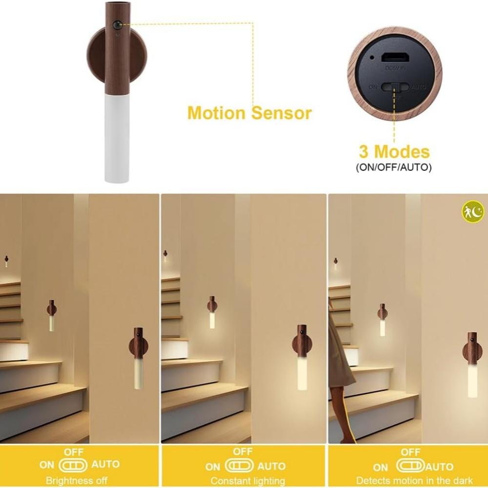 Magnet Rechargeable Motion Sensor Night Light Wooden Wall Light Auto Lighting Night Lamp Body Sensor Torch Flashlight Night Lamp