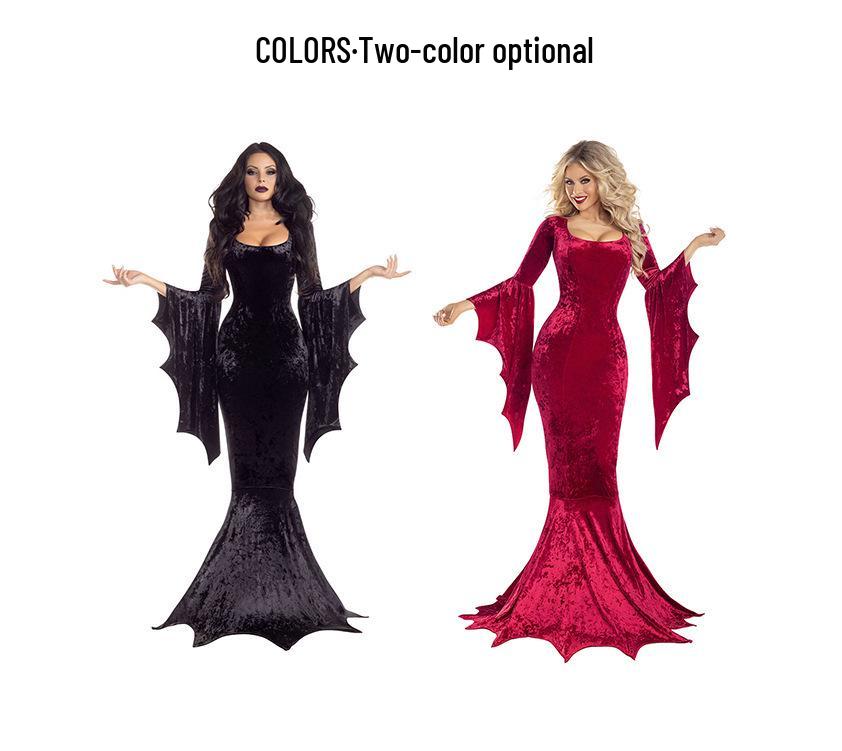 European & American Gothic Witch Vampire Halloween Masquerade Costume - Long Dress with Bat, Witch, Ghost, and Bride Themes for Performance