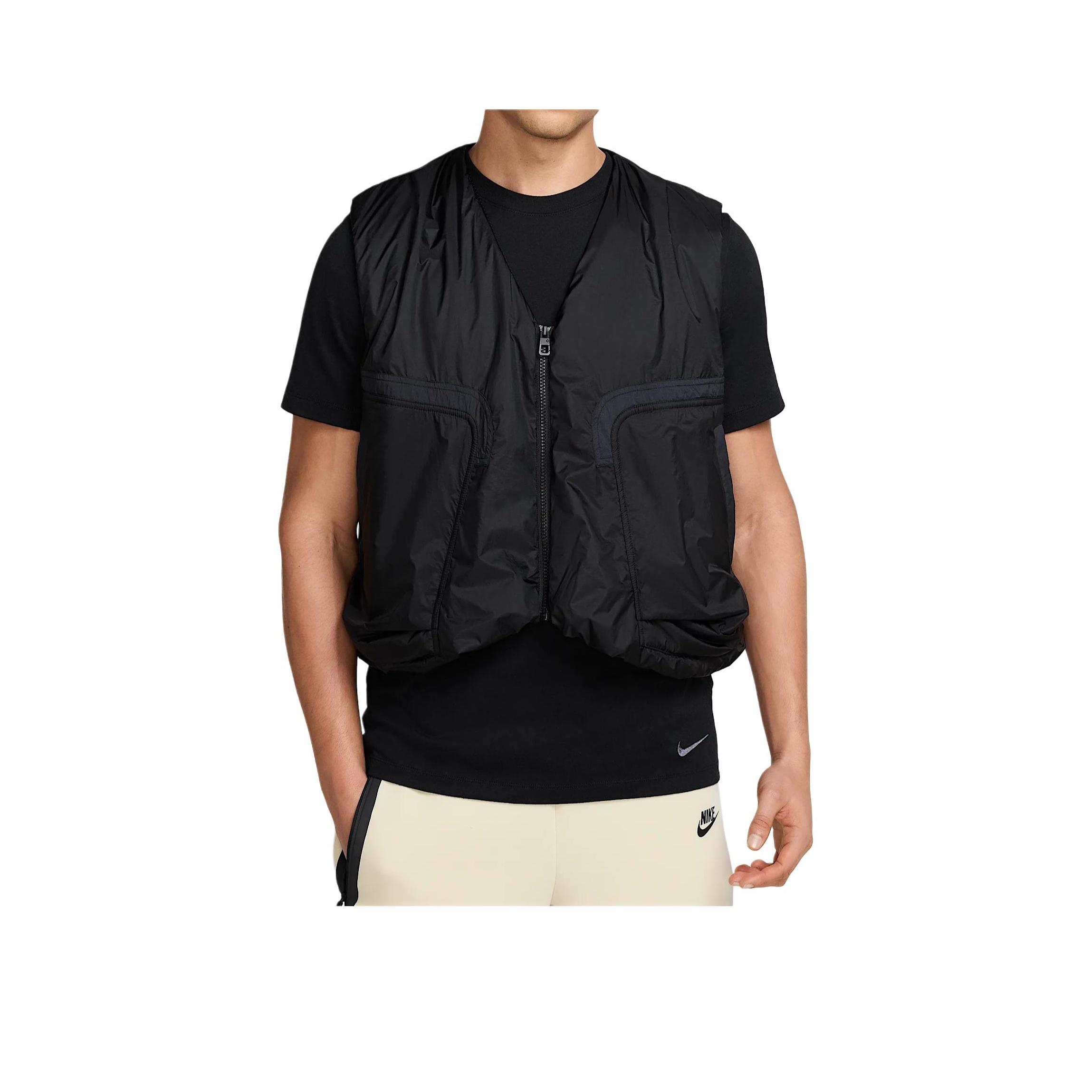 

Nike Solid Color Logo Embroidered V-Neck Zipper Loose Sleeveless Vest Men vests Black HM4262-010 L