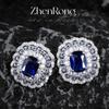 Women Jewelry Set Simulated Emerald Royal Blue Sapphire Pendant Open Ring Micro Inlaid Earrings