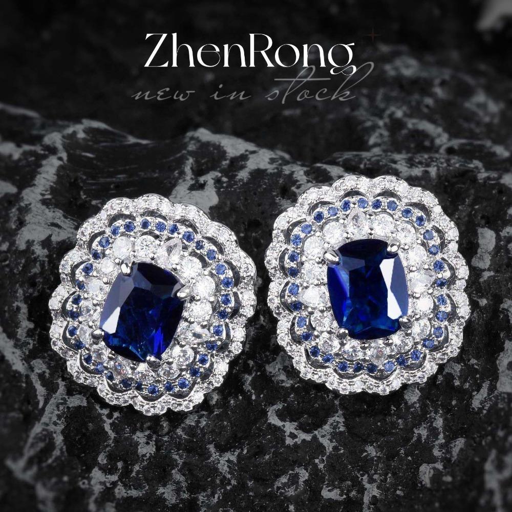 Women Jewelry Set Simulated Emerald Royal Blue Sapphire Pendant Open Ring Micro Inlaid Earrings