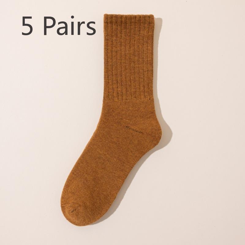 5 Pairs of Women's Autumn and Winter Padded and Thickened Warm Loop Mid Calf Socks
