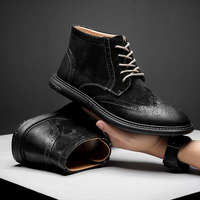 Fashion Brogue Leather Mens Shoes High Quality Lace-up Casual Low Top All-match Men Shoe Retro Tooling Comfortable Men Short Boots