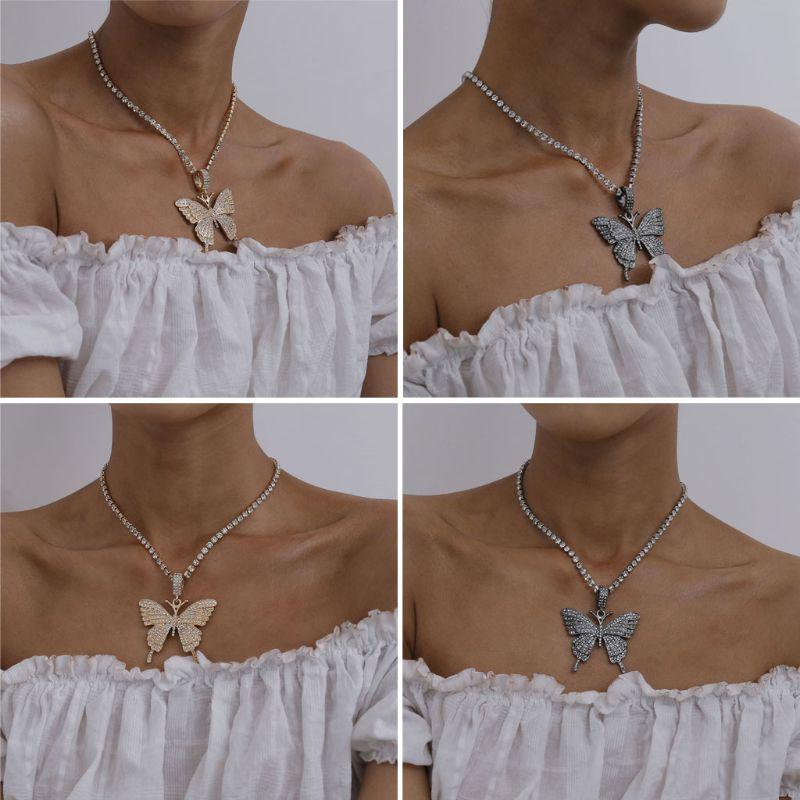 Fashion 3D for Butterfly Pendant Necklace Sparking Crystal Pave for Butterfly Necklace Cubic Zircon Necklace Jewelry Dec
