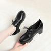 Spring Autumn lace-up Thick Sole Women Pumps Shoes High Heels Comfortable Breathable Square Heel Solid Soft Leather Shoes