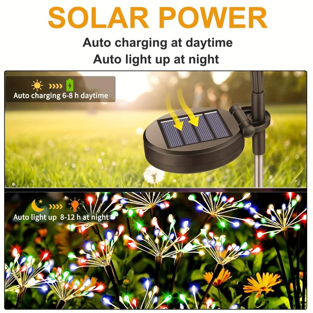 Solar Powered Fireworks Light Warm White 100LED Outdoor Garden Decoration Suitable for Garden Balcony Terrace Decoration Courtyard Path