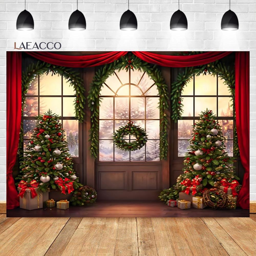 Laeacco Christmas Camper Pography Backdrop Winter Snowy Pine Trees Mini Bus Baby Birthday Family Holiday Portrait Background