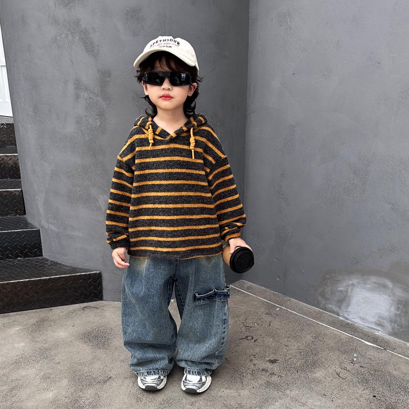 

Autumn 2025 Boys Cool Striped Hoodie: Trendy and Handsome Children s Fashion 100 cm жёлтый