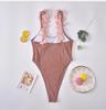 Women's European & American Solid Color One-Piece Swimsuit with Lace Shoulder Straps and Floral Backless Design
