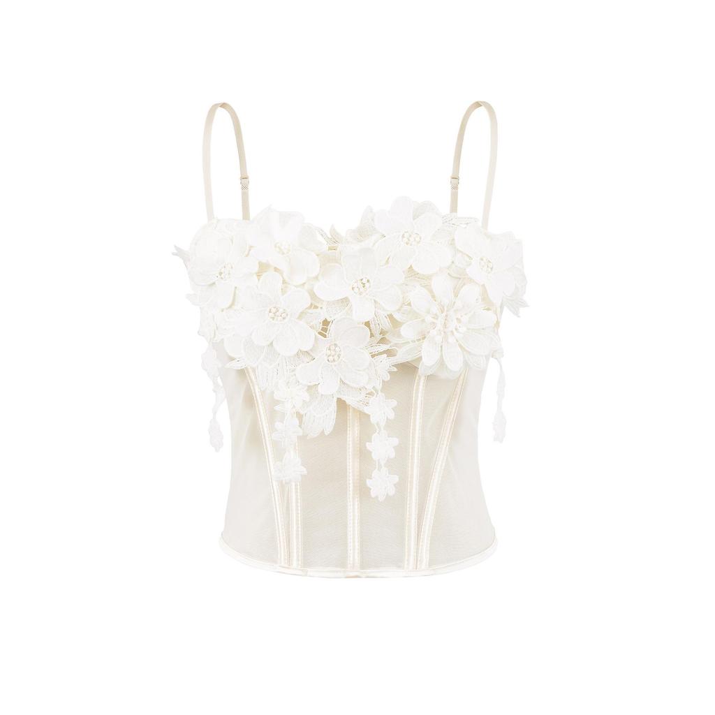 Spicy Girl Floral 3D Fischgräten-Rückenfreies Trägerloses Crop Top - Damen Sweet High-End Camisole