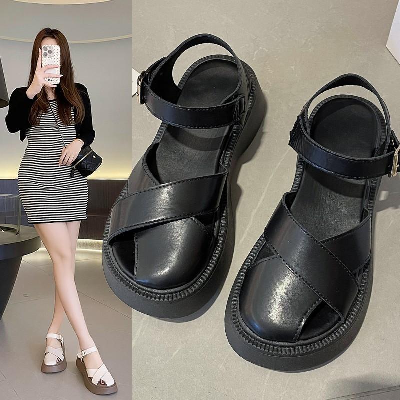 

Muffin thick-soled bag head sandals women s summer new retro hollow one-word sandals with buckle 35