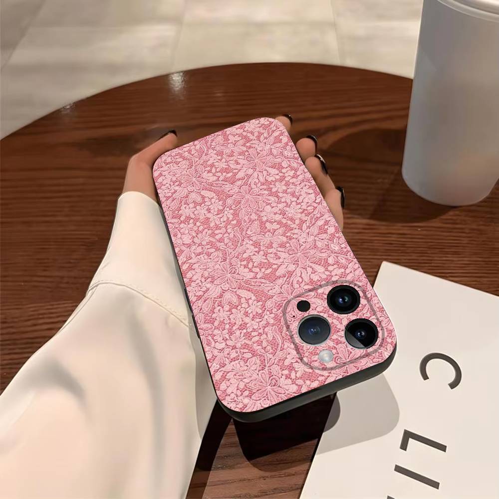 Lace Print Phone Case For iPhone 17,16,15,14,13,12,11,Pro,Max,Plus Soft Black Cover