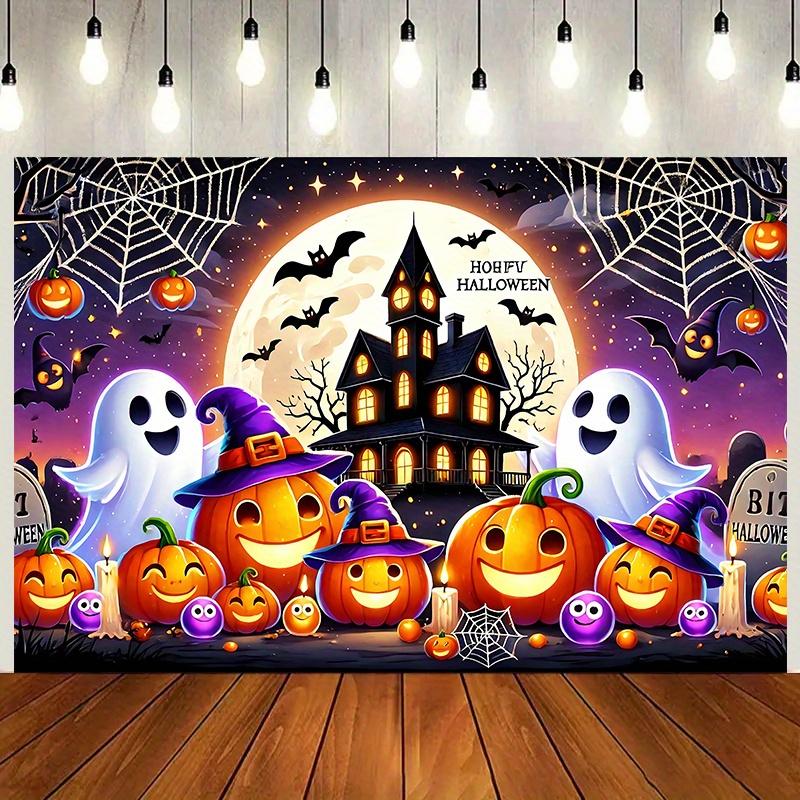 1pc2D flat banner background cloth with Halloween ghost and pumpkin, horror decoration, no power required-wzy