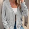 GMXIA Autumn Winter Women's Solid Color Button V-neck Loose Long-sleeved Cardigan Woman