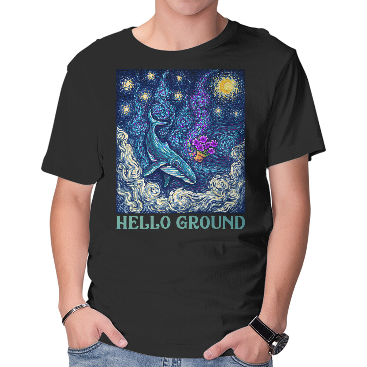 Unisex Crew Neck T-Shirt Falling Through A Starry Sky Graphic Short Sleeve Casual Tee M