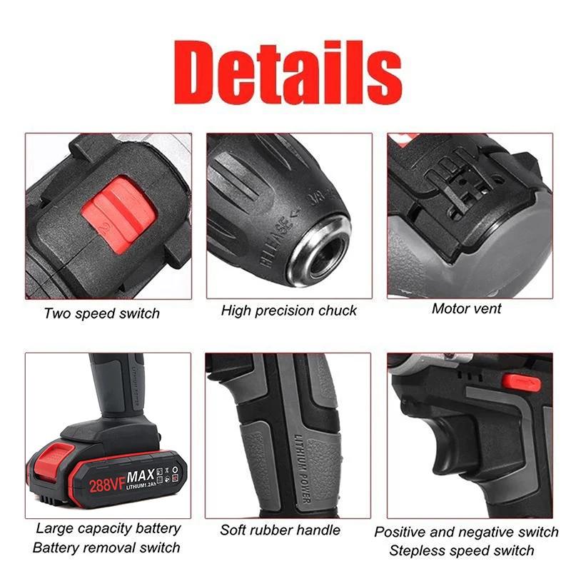 Cordless Drill Set Electric Screwdriver Mini Wireless Power Driver W/ Battery Charger Variable Speed DIY Power Tools