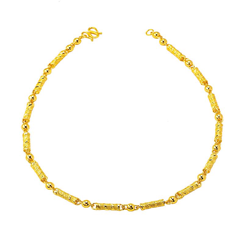 Retro Vietnamese Sand Gold Men's Necklace with Bead and Carved Column Design - Long-lasting Color Retention