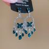 Silver Needle French Court Style Blue Flower Zircon Earrings Light Luxury High-end Stud Earrings Exquisite Niche Earrings