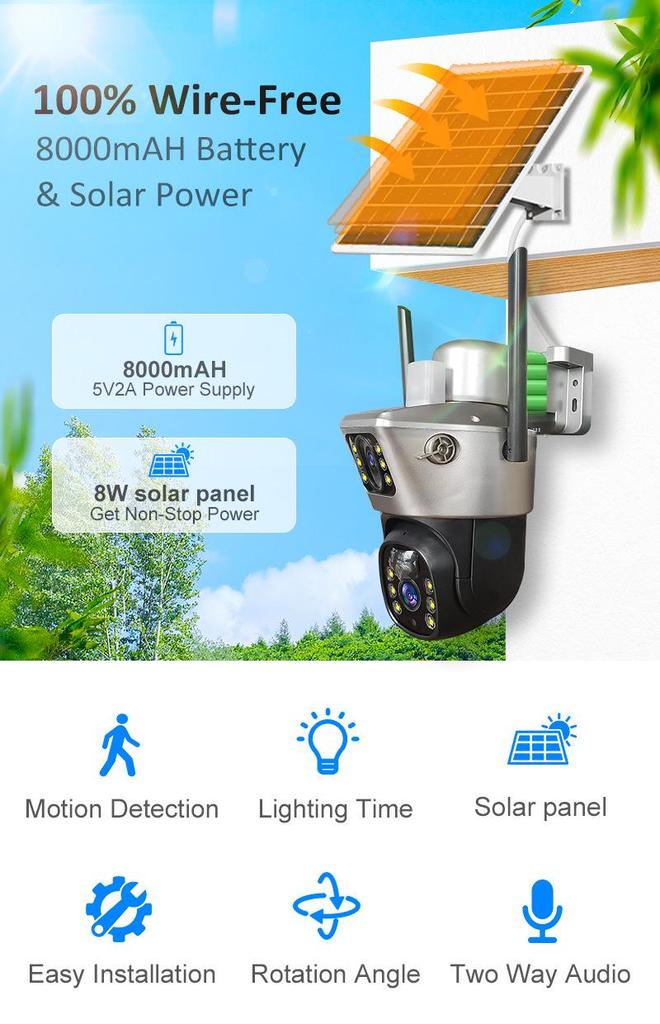 Wireless Solar-Powered Outdoor Night Vision Surveillance Camera with Low Power Consumption