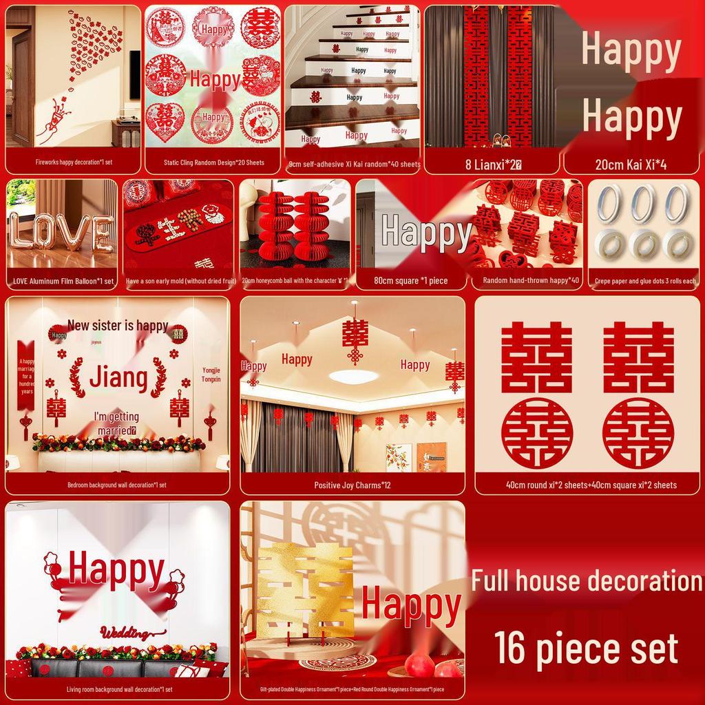 Complete Wedding Room Decoration Set for Bride and Groom's Bedroom and Living Room
