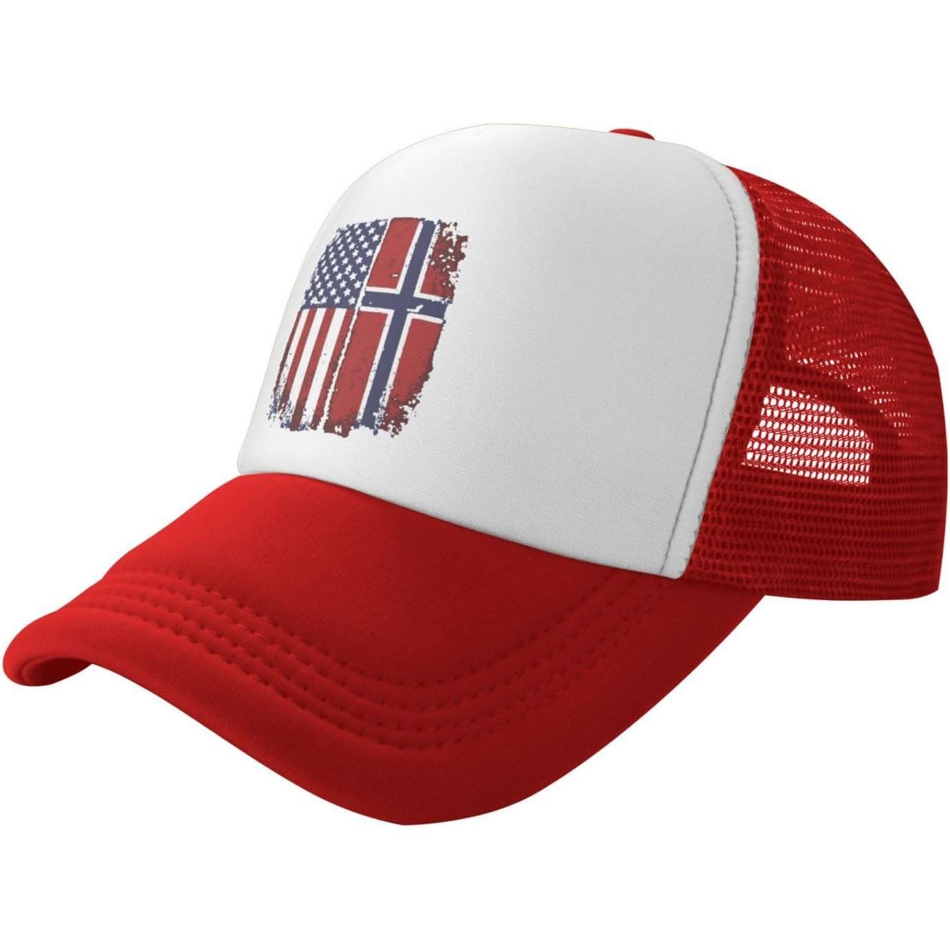 Vintage American Norwegian Flag Trucker Hat Distressed Mesh Baseball Snapback Cap Unisex Outdoor XS(old)