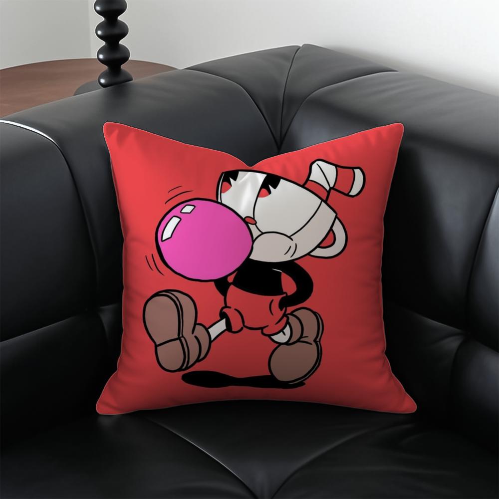 Classic Cute Game C-Cuphead Cushion Cover Pillow Case Anti-Dustmite Invisible Zipper Silky Plush Cushion