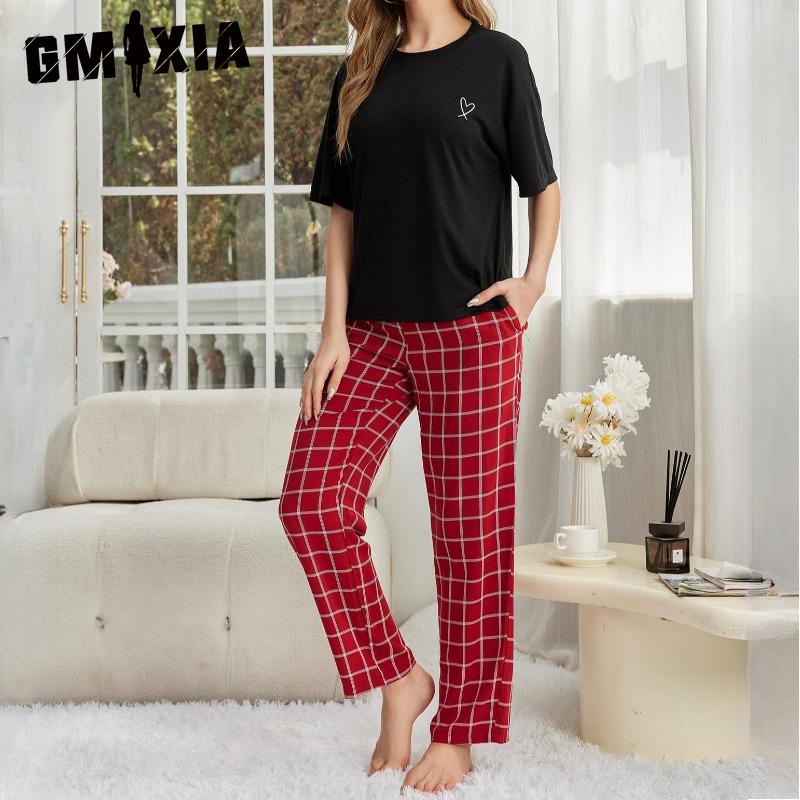 GMXIA Pajamas Women's Spring and Summer Thin Short-sleeved Trousers Homewear Suit