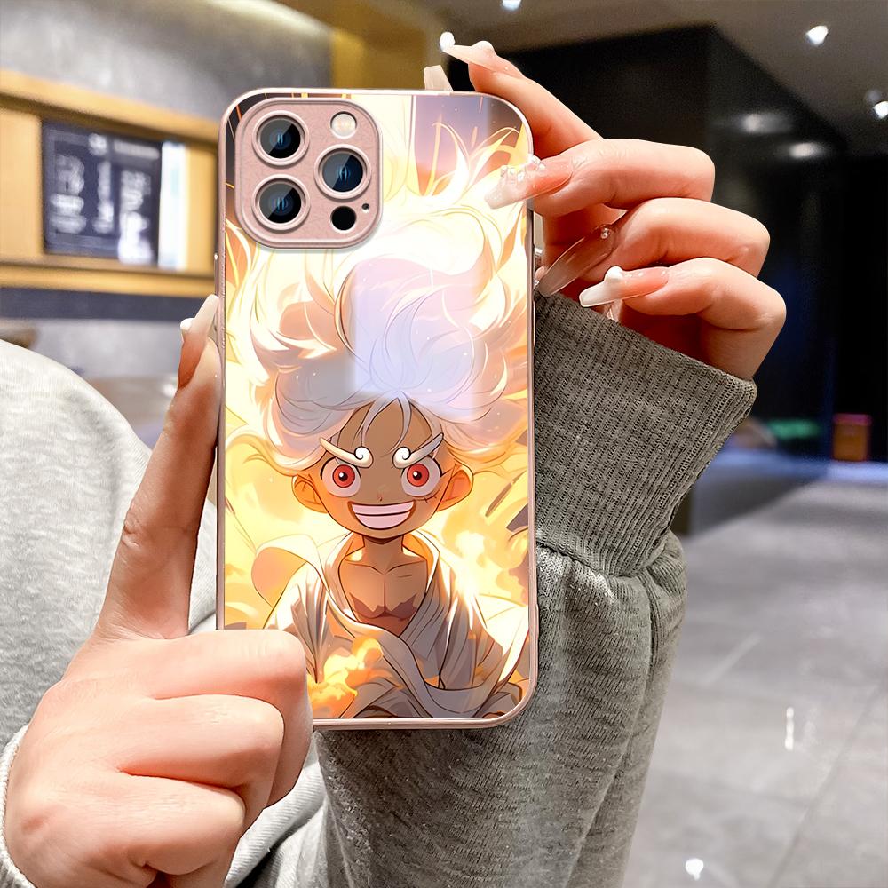Cartoon Characters Phone Case Metallic Lacquer Tempered Glass Shockproof Cover for Huawei Honor iPhone OPPO Realme OnePlus Xiaomi Redmi Samsung Vivo