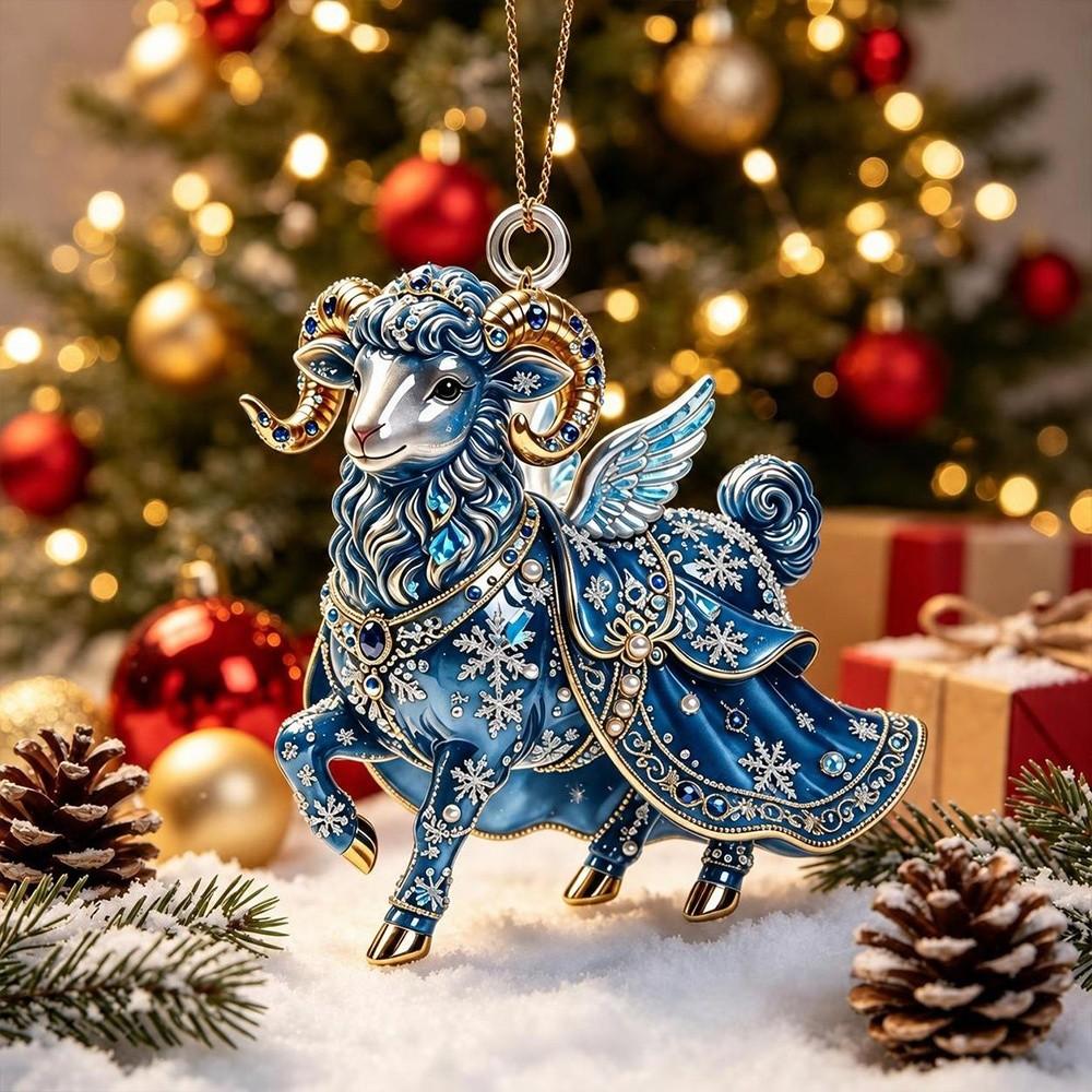 Shining Goat Hanging Ornament Acrylic Christmas Tree Ornament New Zodiac Goat Souvenir  Bag Charms