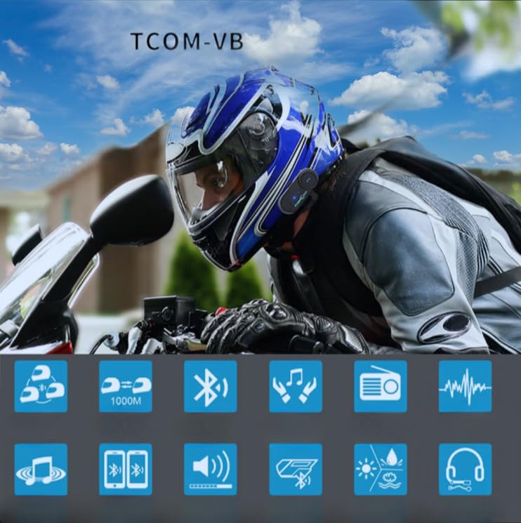 Freedconn TCOM-VB Motorcycle Incom, Music Sharing, Bluetooth 5.0, FM Radio, Supports Pairing with Other