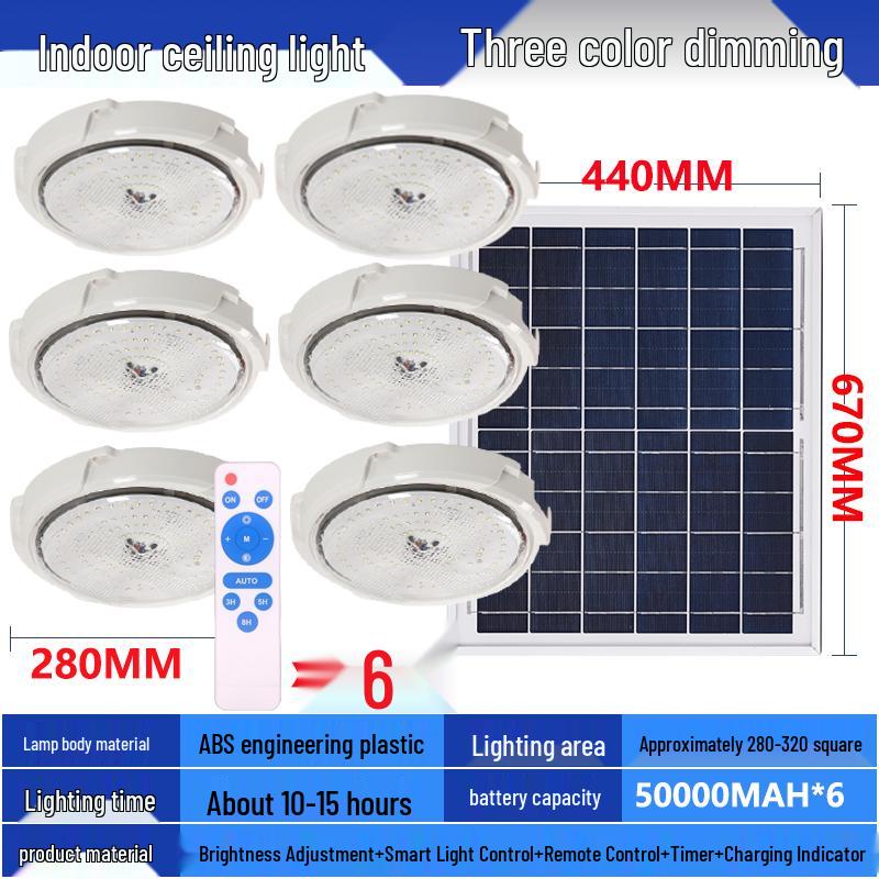LED Solar Ceiling Light for Bedrooms, Living Rooms, Indoor and Courtyard Spaces - One-to-Two/Three/Four/Five/Seven Light Options