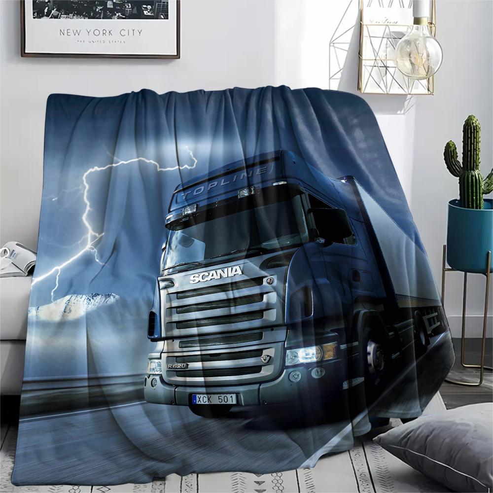 1Pc Truck Print Flannel Blanket, High quality Comfortable for All Seasons, Home Decor, Warmth and Comfort, Perfect for Christmas Gifts