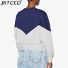 BITCED Women's Winter Colour-Blocked Fleece-Lined O-Neck Sweatshirt