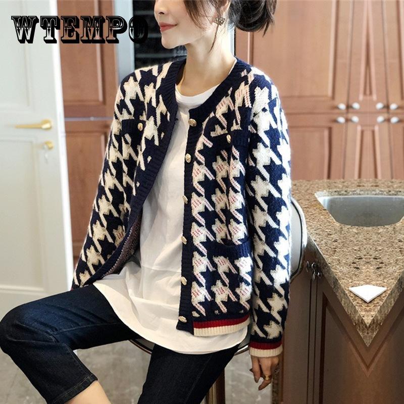 

Женская куртка-кардиган с круглым вырезом, короткий вязаный свитер в стиле ретро на весну и осень