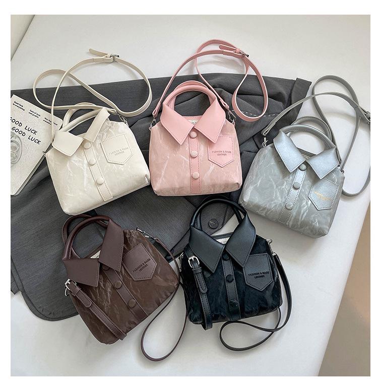 Women's Korean Style Casual Shirt with Solid Color and Single Shoulder Crossbody Handbag – 2025 Fashion Trend