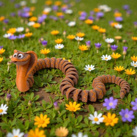 3D Printed Snake Toy Flexible Articulated Snake Fidget Toy Collectible Fake Animal Model Ornament for Home Office
