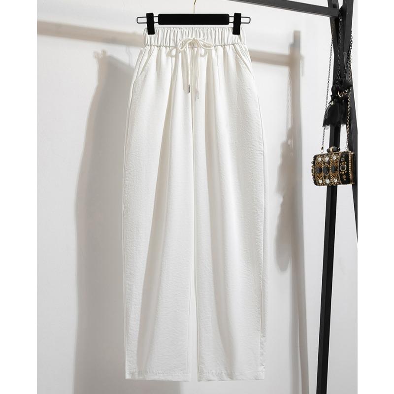 Dimanaf Summer 2025 Plus Size Women High Waist Wide Leg Pants Loose Basic Elastic Harem Pants Casual Long Trousers